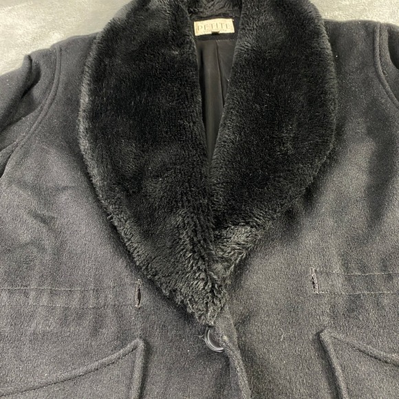 SOLD-Vintage‎ Petite Sophisticate Black Faux Fur Wool Blend Coat Jacket Womens P - Picture 10 of 11